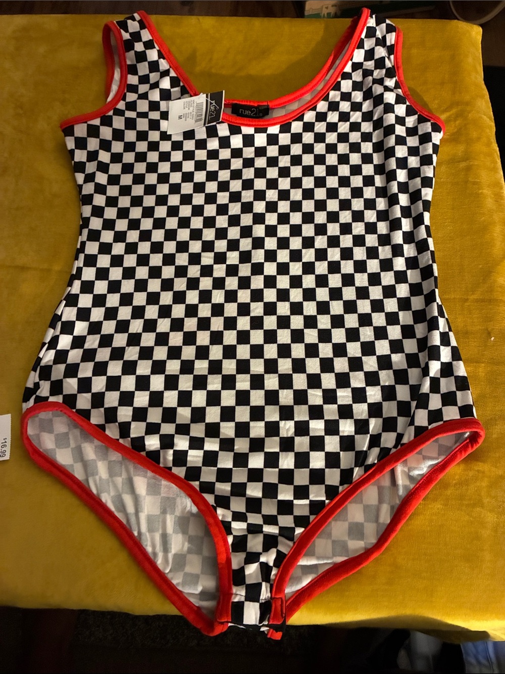 Checkerboard One-Piece with Red Trim